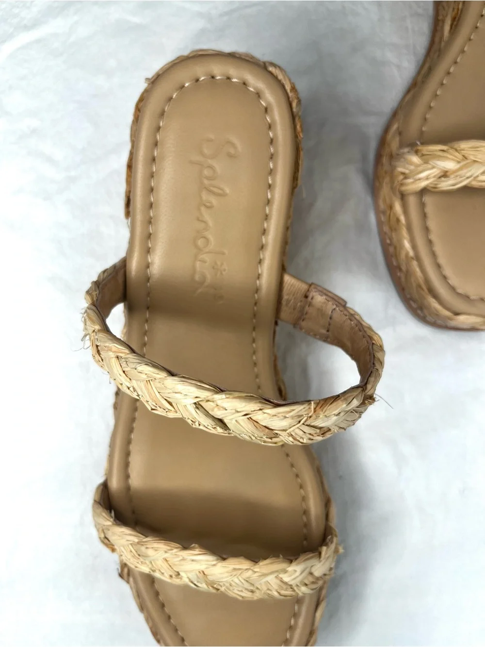 Splendid Raffia Platform Wedge Slide Sandals Natural Size 6 Like New